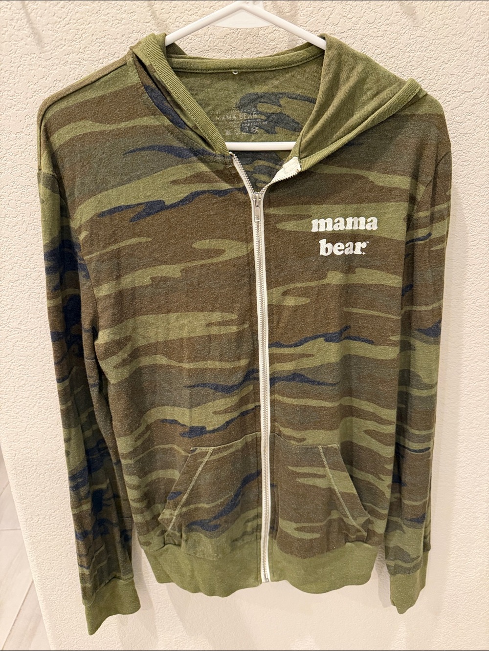 Mama Bear Women's Camo Zip-Up Hoodie - Olive Green